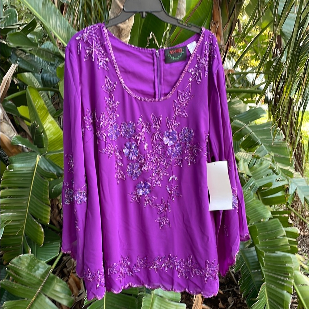 ashro beaded top with split bell sleeves